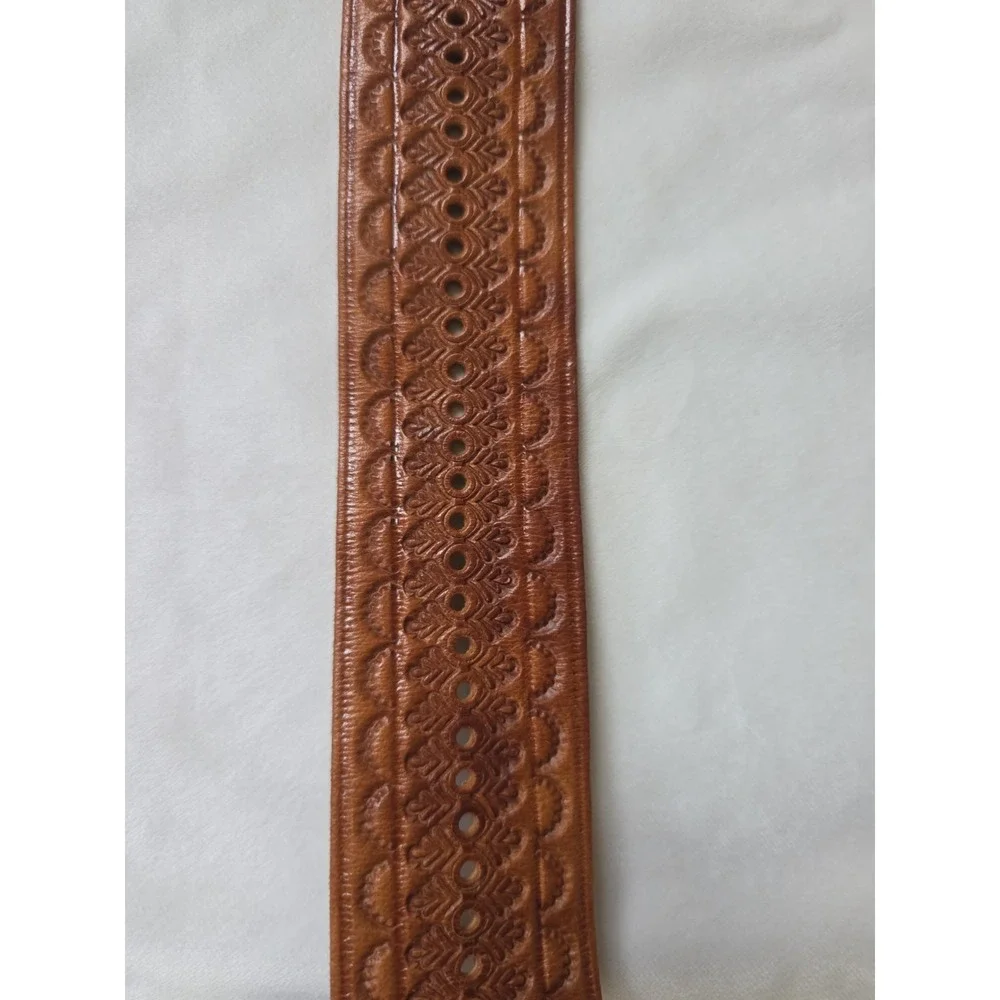 Four Winds VTG Moroccan Tooled Leather Belt Men Size 38 Handmade Horn Tip Gaucho